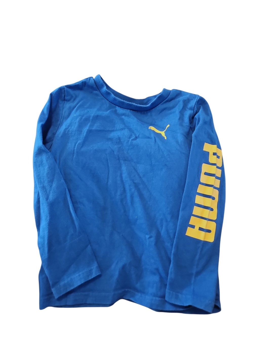 Puma Blue Long Sleeve Tee with Yellow Logo Boys Size Xxs 3